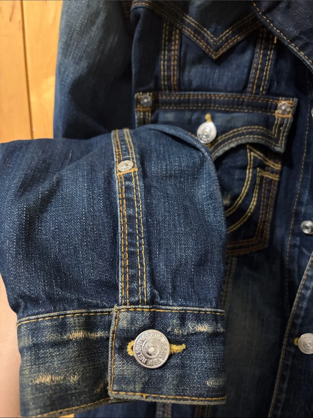 True Religion Indigo Washed Denim Jacket with Contrast Stitching